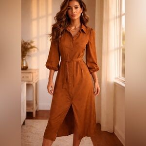 NWT Ann Taylor belted midi buttoned shirtdress in spiced cider color size 8
